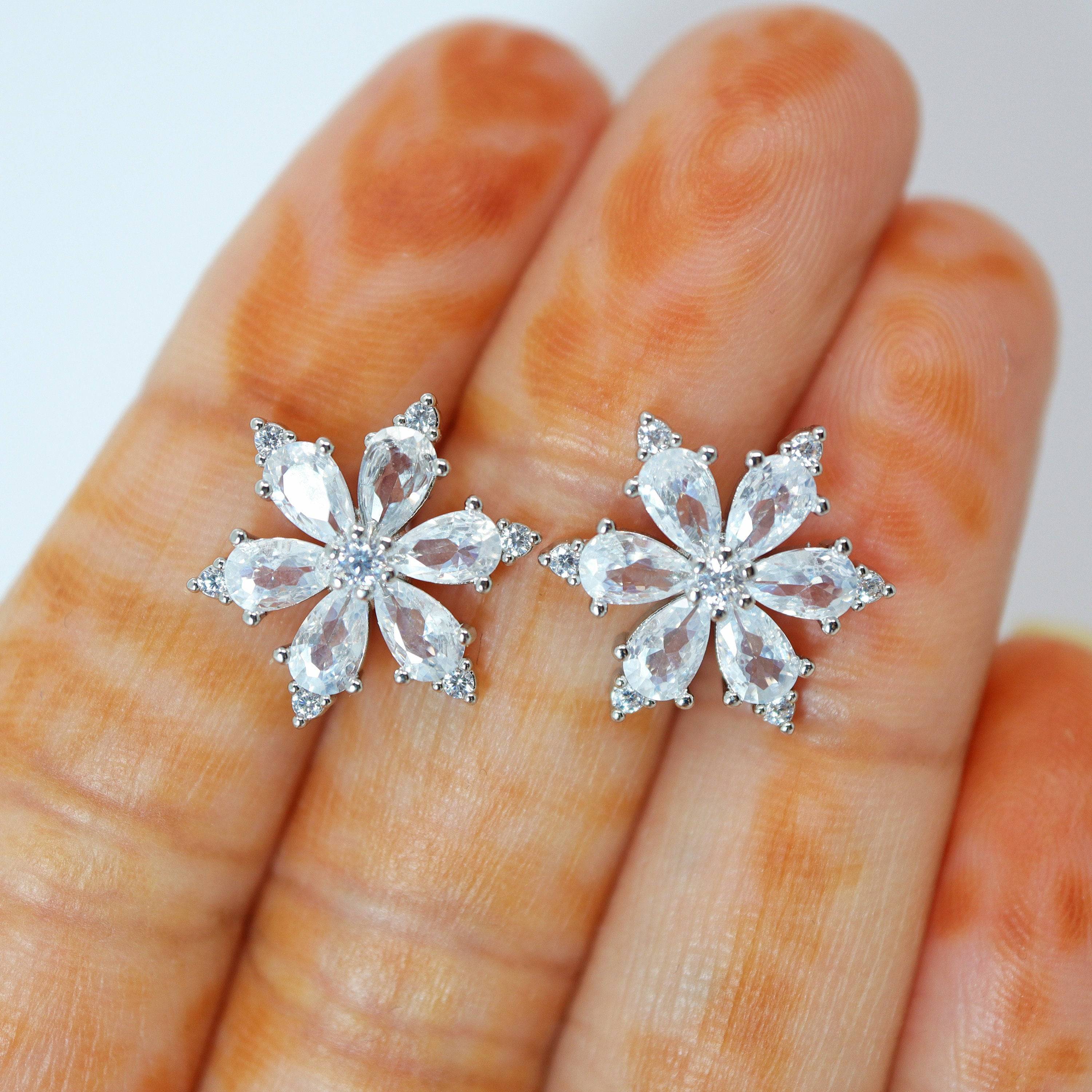 Swarovski Crystal Floral stud Earrings, Bridal Jewelry, Bridal Stud Earrings, Crystal Bridal Earrings, Statement Earrings Cz