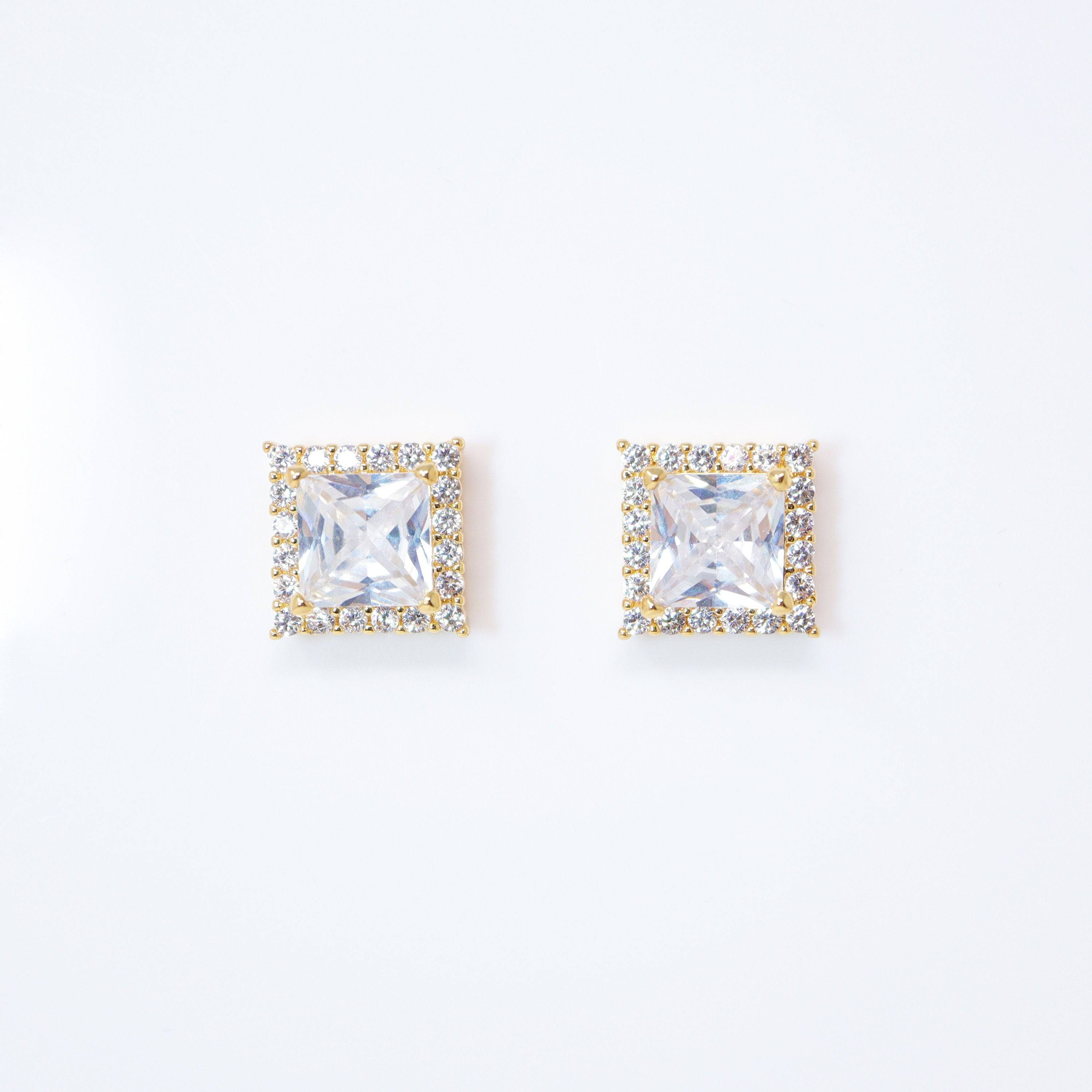 Cubic Zirconia Square stud Earrings, Bridal Jewelry, Bridal Stud Earrings, Crystal Bridal Earrings, Statement Earrings Cz