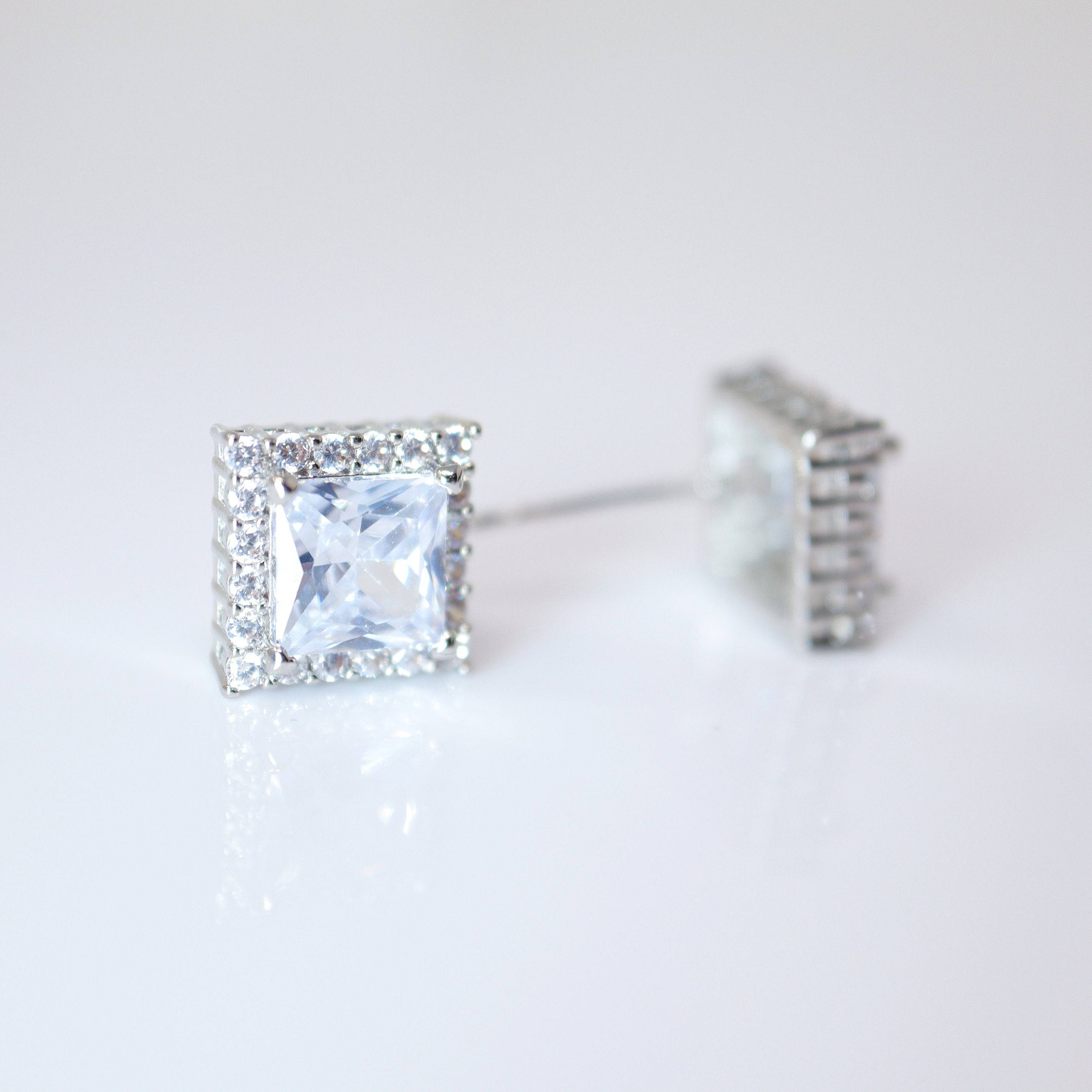 Cubic Zirconia Square stud Earrings, Bridal Jewelry, Bridal Stud Earrings, Crystal Bridal Earrings, Statement Earrings Cz