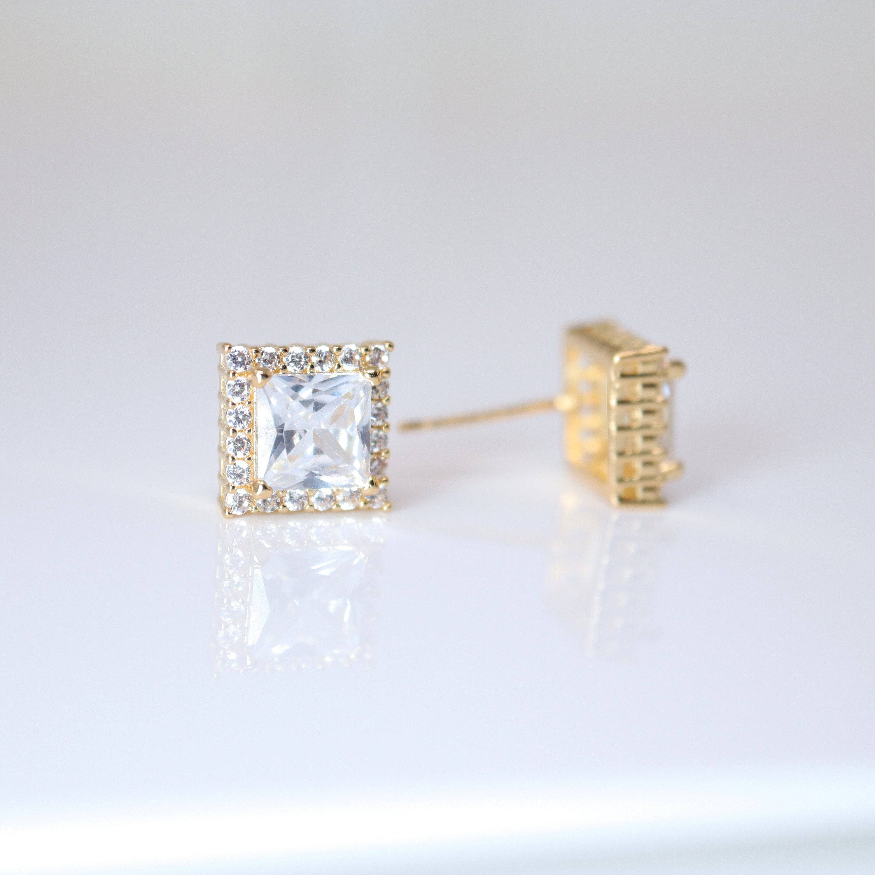 Cubic Zirconia Square stud Earrings, Bridal Jewelry, Bridal Stud Earrings, Crystal Bridal Earrings, Statement Earrings Cz