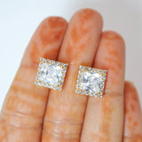 Cubic Zirconia Square stud Earrings, Bridal Jewelry, Bridal Stud Earrings, Crystal Bridal Earrings, Statement Earrings Cz