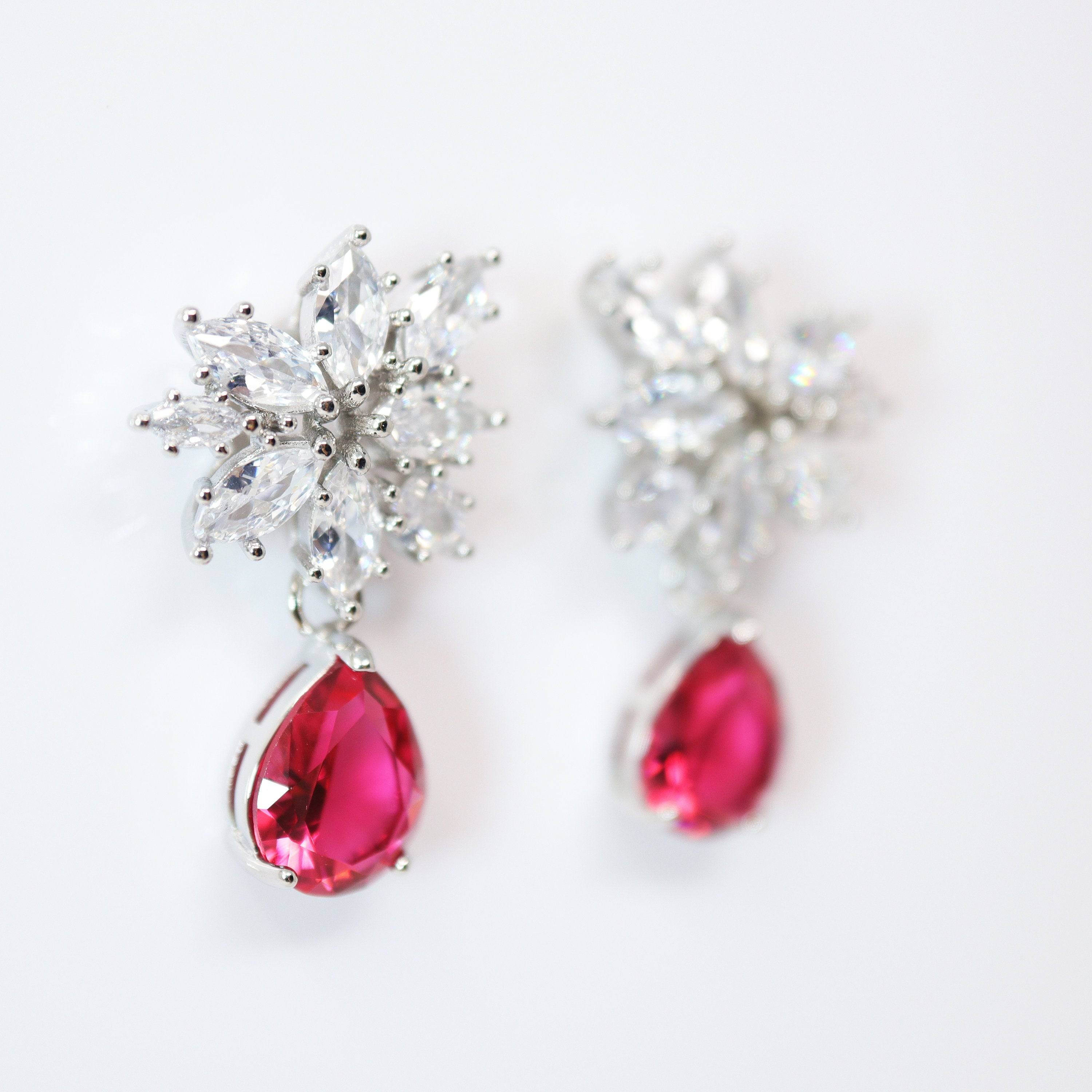 Cubic Zirconia Flower stud Drop Earrings, Bridal Jewelry, Bridal Stud Earrings, Crystal Bridal Earrings, Statement Earrings Cz
