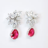 Cubic Zirconia Flower stud Drop Earrings, Bridal Jewelry, Bridal Stud Earrings, Crystal Bridal Earrings, Statement Earrings Cz