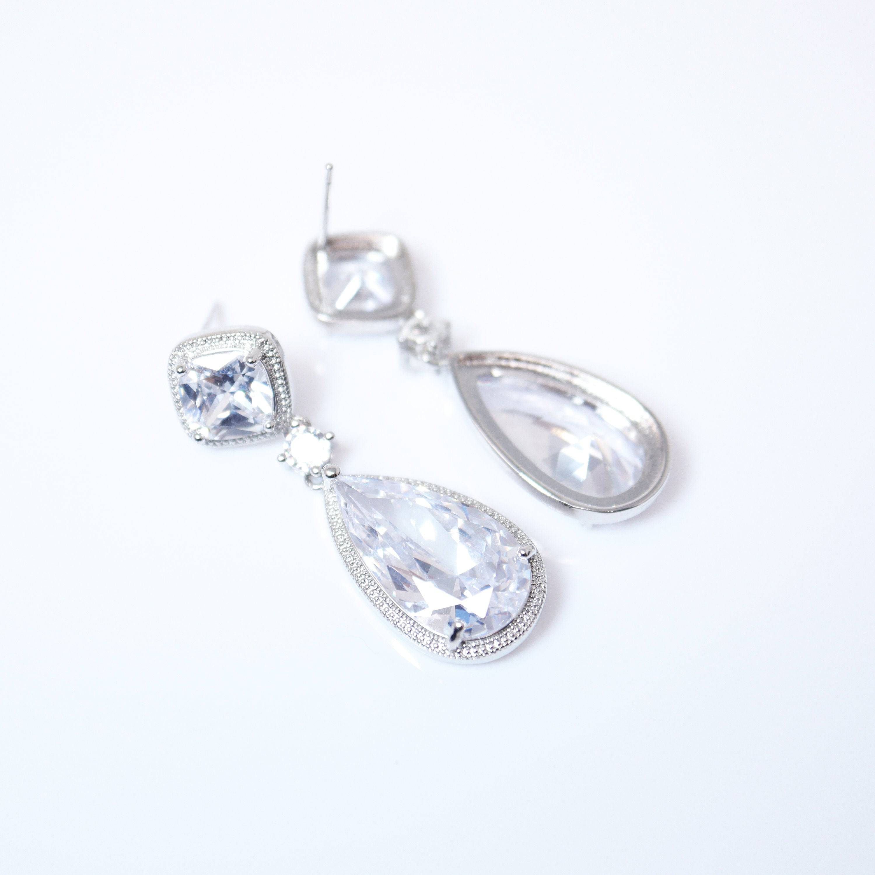Cubic Zirconia Diamond Drop Galaxy Earrings, Bridal Jewelry, Bridal Earrings, Crystal Bridal Earrings, Statement Earrings C