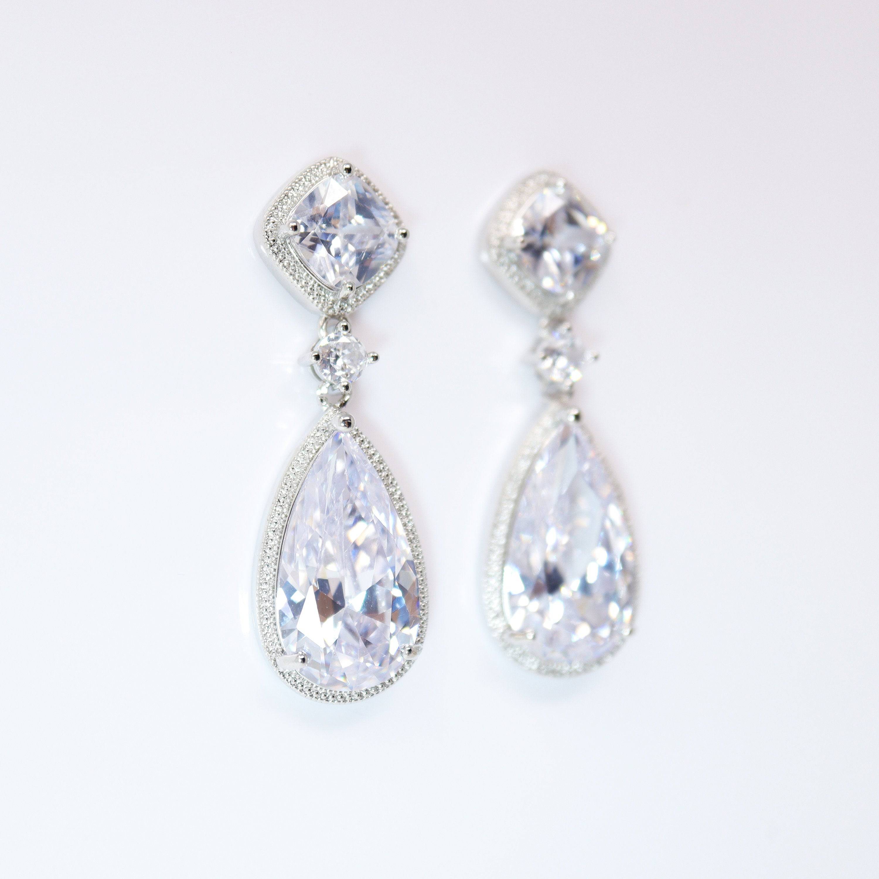 Cubic Zirconia Diamond Drop Galaxy Earrings, Bridal Jewelry, Bridal Earrings, Crystal Bridal Earrings, Statement Earrings C