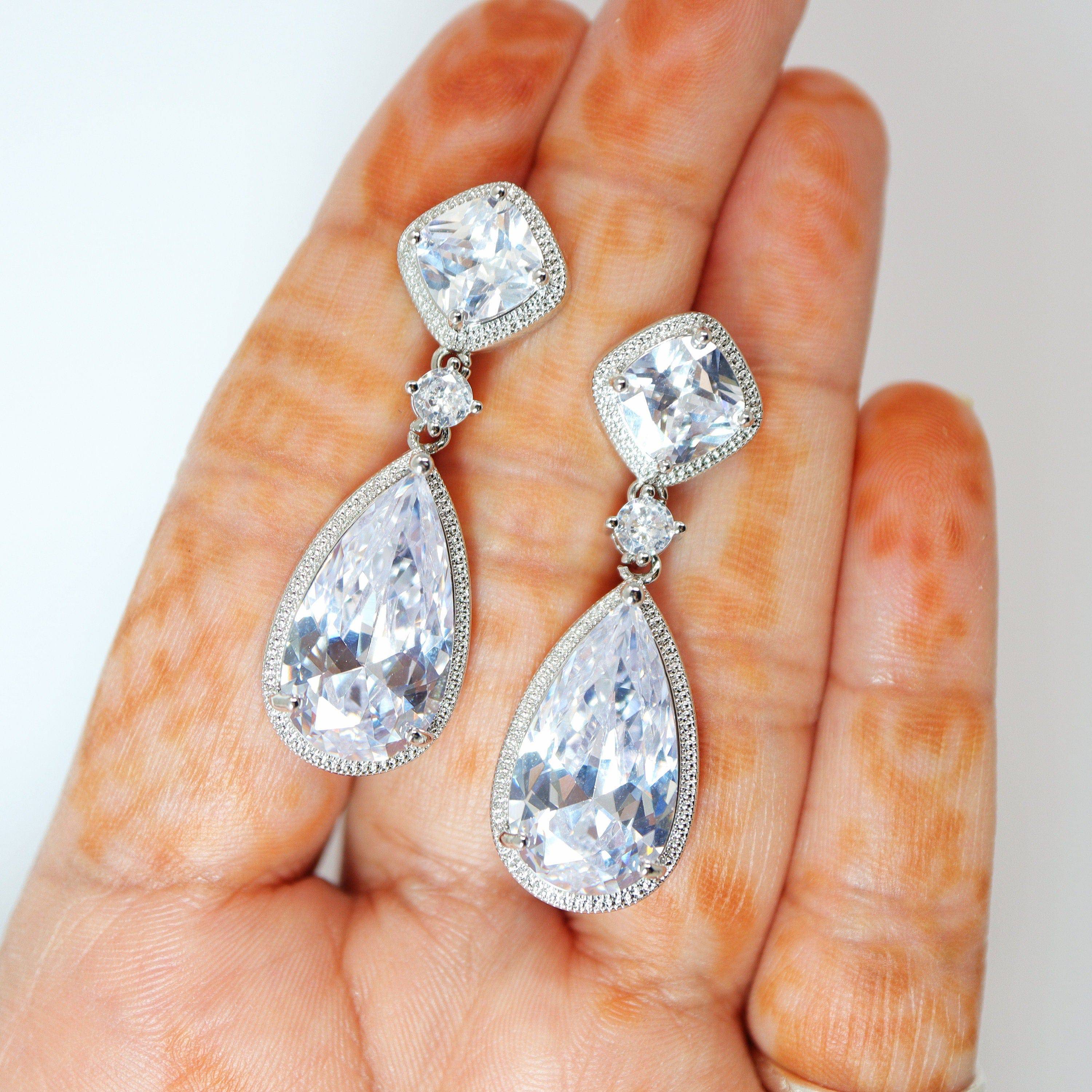 Cubic Zirconia Diamond Drop Galaxy Earrings, Bridal Jewelry, Bridal Earrings, Crystal Bridal Earrings, Statement Earrings C