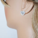 Cubic Zirconia Silver Dainty Heart stud Earrings, Bridal Jewelry, Bridal Stud Earrings, Crystal Bridal Earrings, Statement Earrings Cz