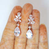 Cubic Zirconia Diamond Leaves TearDrop Earrings, Bridal Jewelry, Bridal Earrings, Crystal Bridal Earrings, Statement Earrings Cz