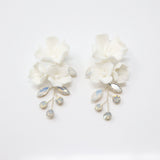 Swarovski Ceramic Opal White Flower Sparkling Crystal Long Bridal Jewelry Crystal Bridal Earrings Statement Earrings Cz