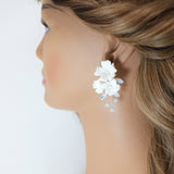 Swarovski Ceramic Opal White Flower Sparkling Crystal Long Bridal Jewelry Crystal Bridal Earrings Statement Earrings Cz