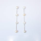 4 Freshwater Cultured pearl Bezel Earrings, 14k gold plated Long Bridal Jewelry, Sterling Silver Pearl Bridal Earrings, Statement Earrings.