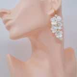 White Flower Petals Pearl Earrings, Long Bridal Jewelry Bridal Earrings Crystal Bridal Earrings Statement Earrings Cz