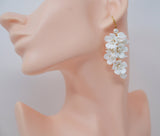 White Flower Petals Pearl Earrings, Long Bridal Jewelry Bridal Earrings Crystal Bridal Earrings Statement Earrings Cz