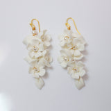 White Flower Petals Pearl Earrings, Long Bridal Jewelry Bridal Earrings Crystal Bridal Earrings Statement Earrings Cz