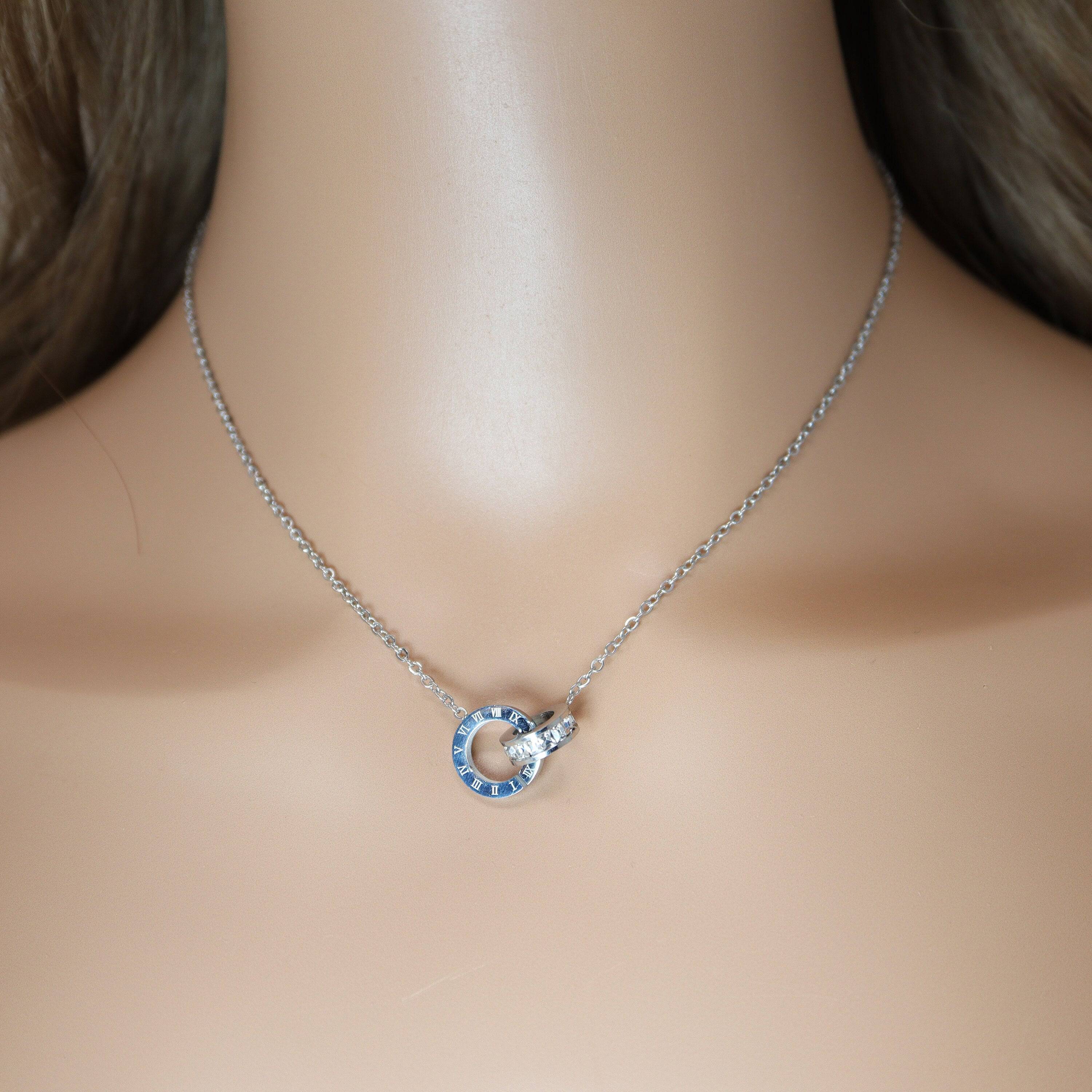 Eternity Roman Numerals Circle Necklace • Infinity Necklace • Minimalist • Linked Circles Necklace • Connected Circles • Interlocking Rings