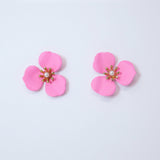 Three Petal Pink Flower Pearl Earrings, Bridal Jewelry, Bridal Stud Earrings, Bridal Earrings, Statement Earrings, Bridesmaid Earring.