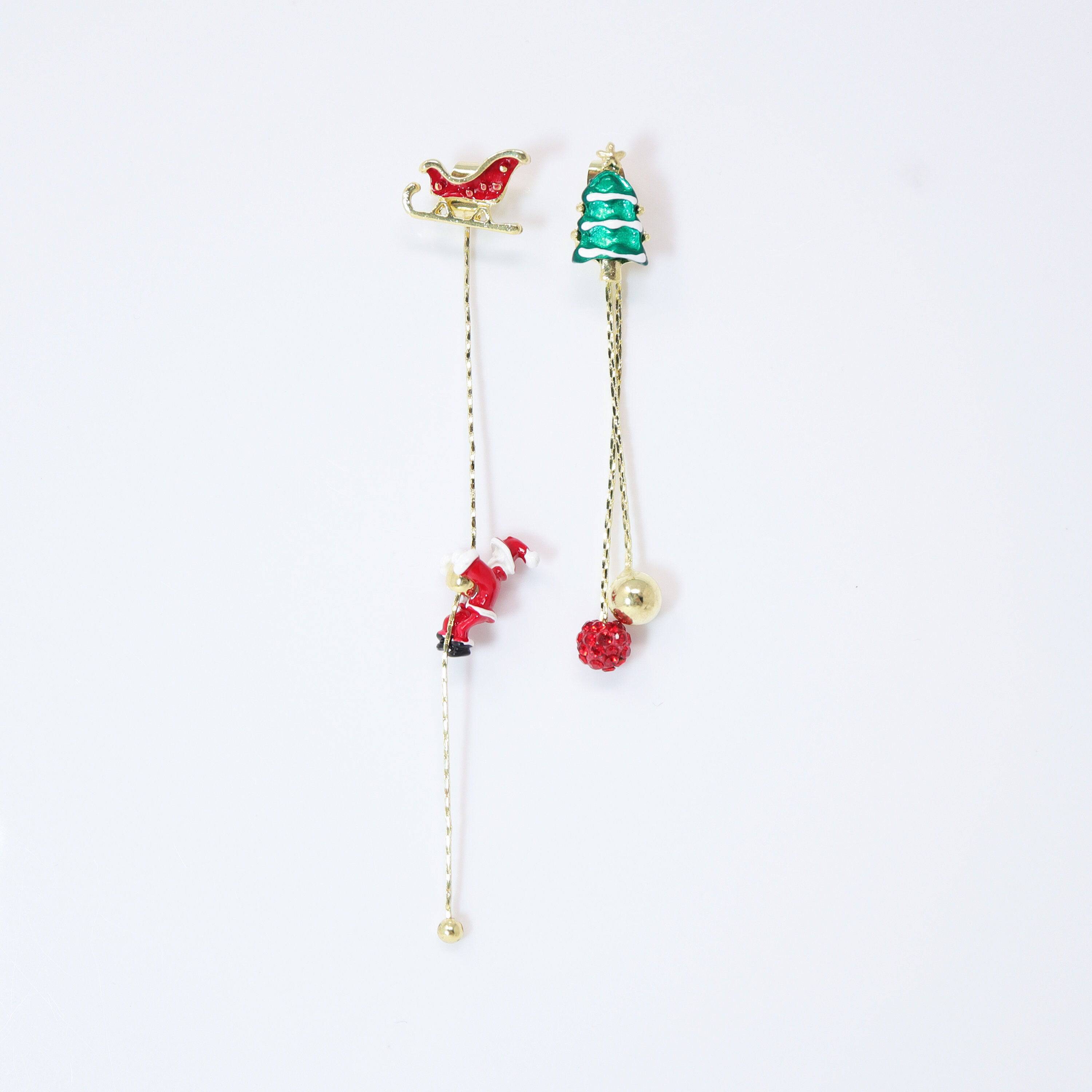 Two In One Climbing Santa tassel Christmas Tree Earrings, Long Tassel Christmas Earrings Statement Christmas earrings.