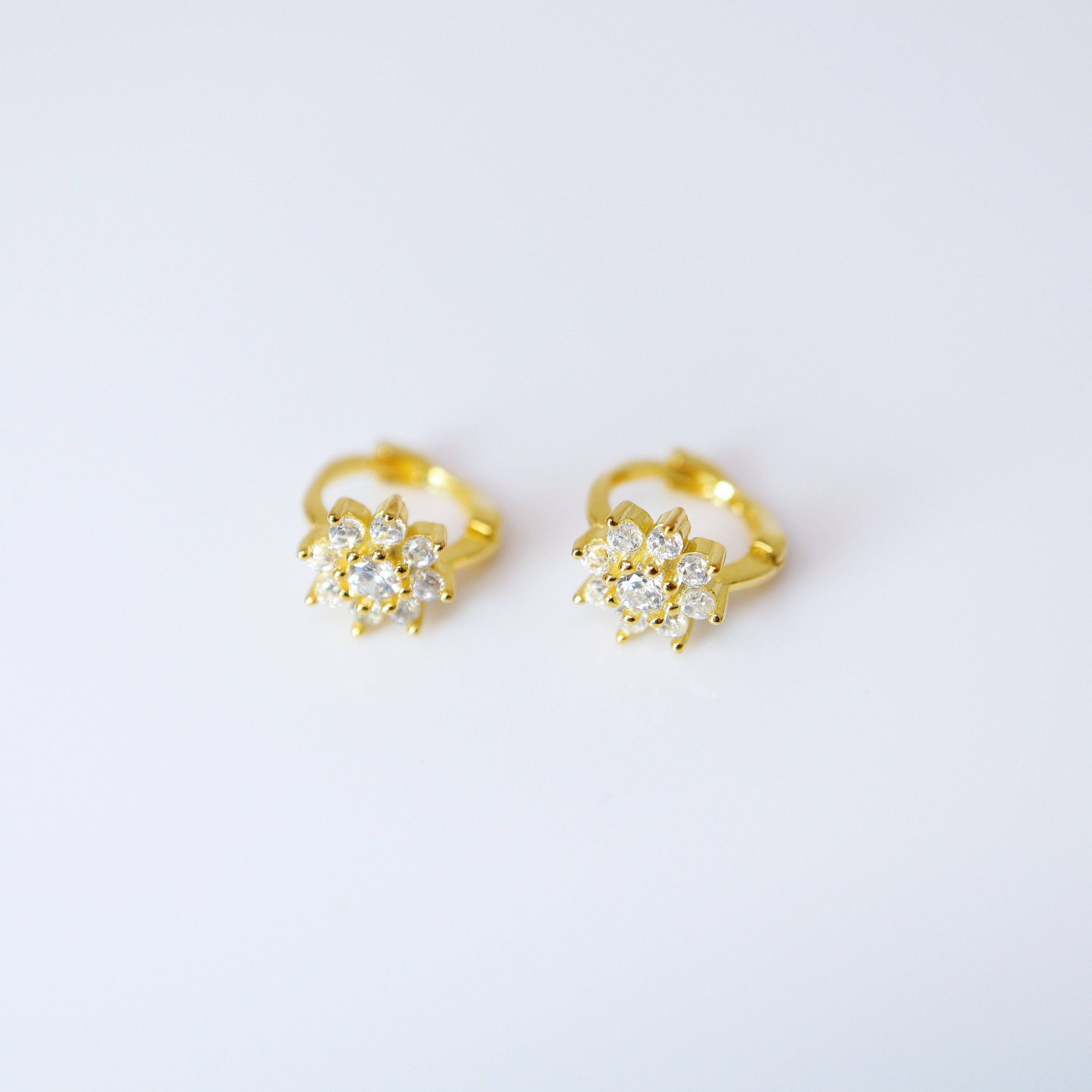 6mm Swarovski Crystal 14k Gold And Sterling Silver Flower Cartilage Hoop Earrings, Statement Earrings, Upper Helix Hoop Earrings.