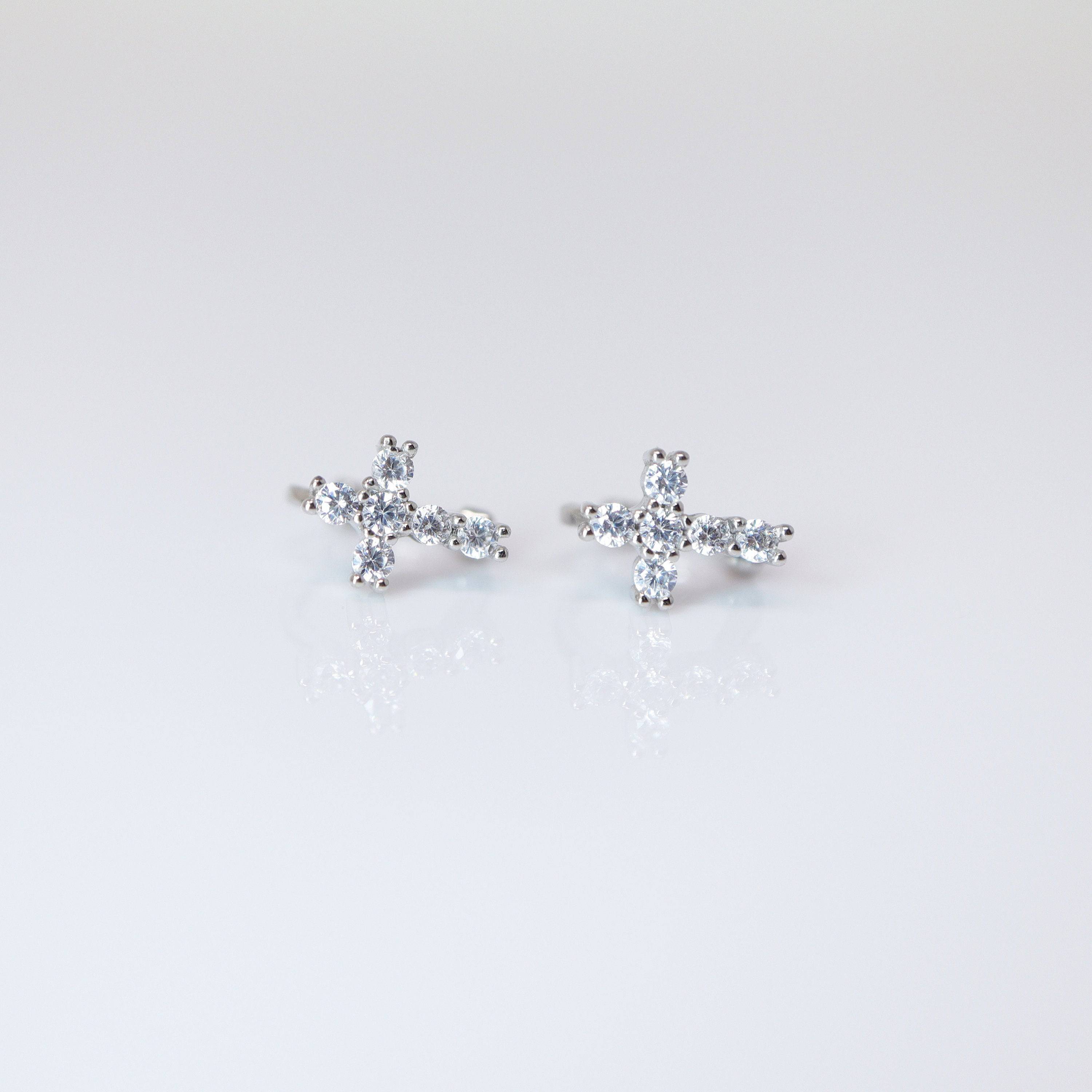 6mm Swarovski Crystal 14k Gold And Sterling Silver Cross Cartilage Hoop Earrings, Statement Earrings, Upper Helix Hoop Earrings.