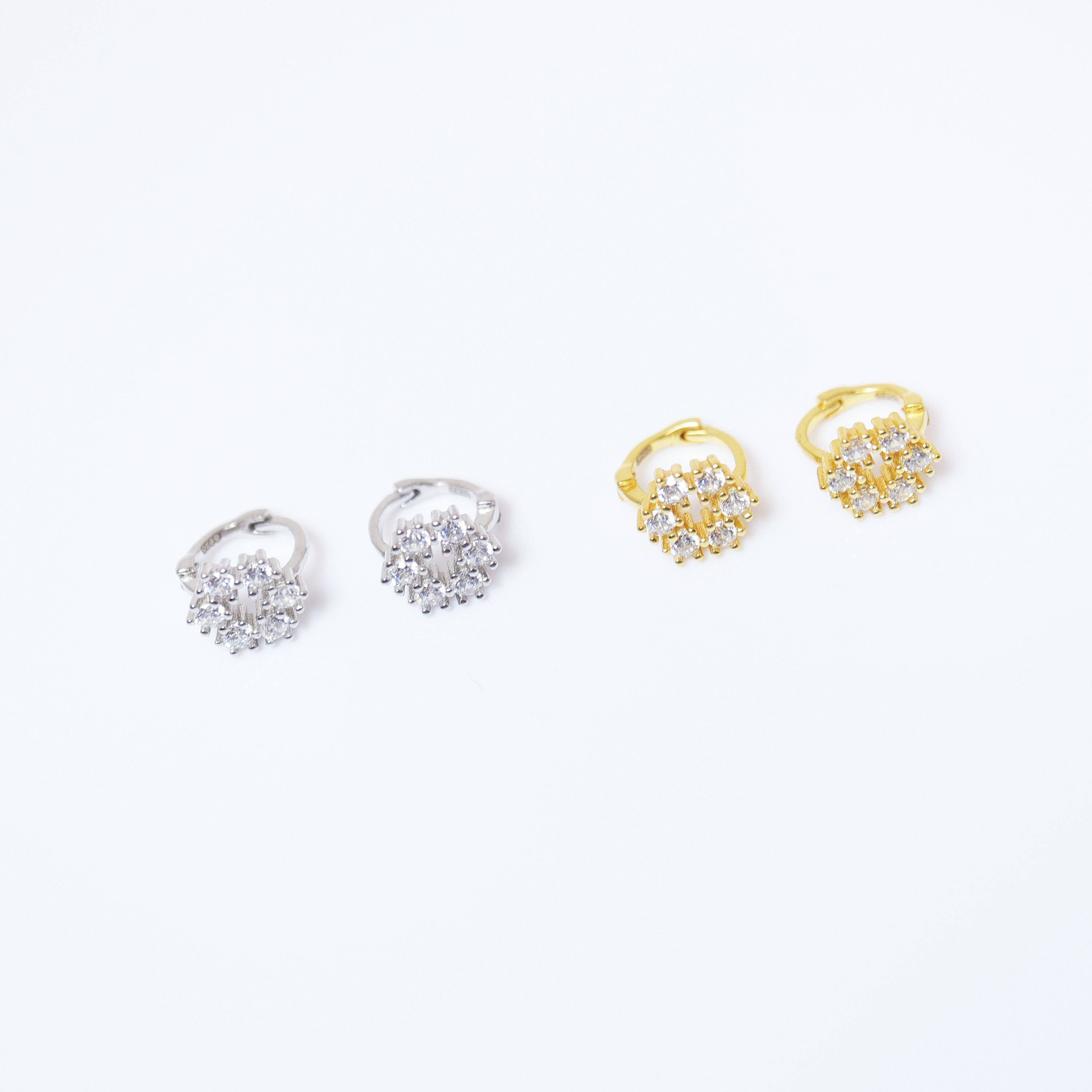 6mm Swarovski Crystal 14k Gold And Sterling Silver Floral Cartilage Hoop Earrings, Statement Earrings, Upper Helix Hoop Earrings.