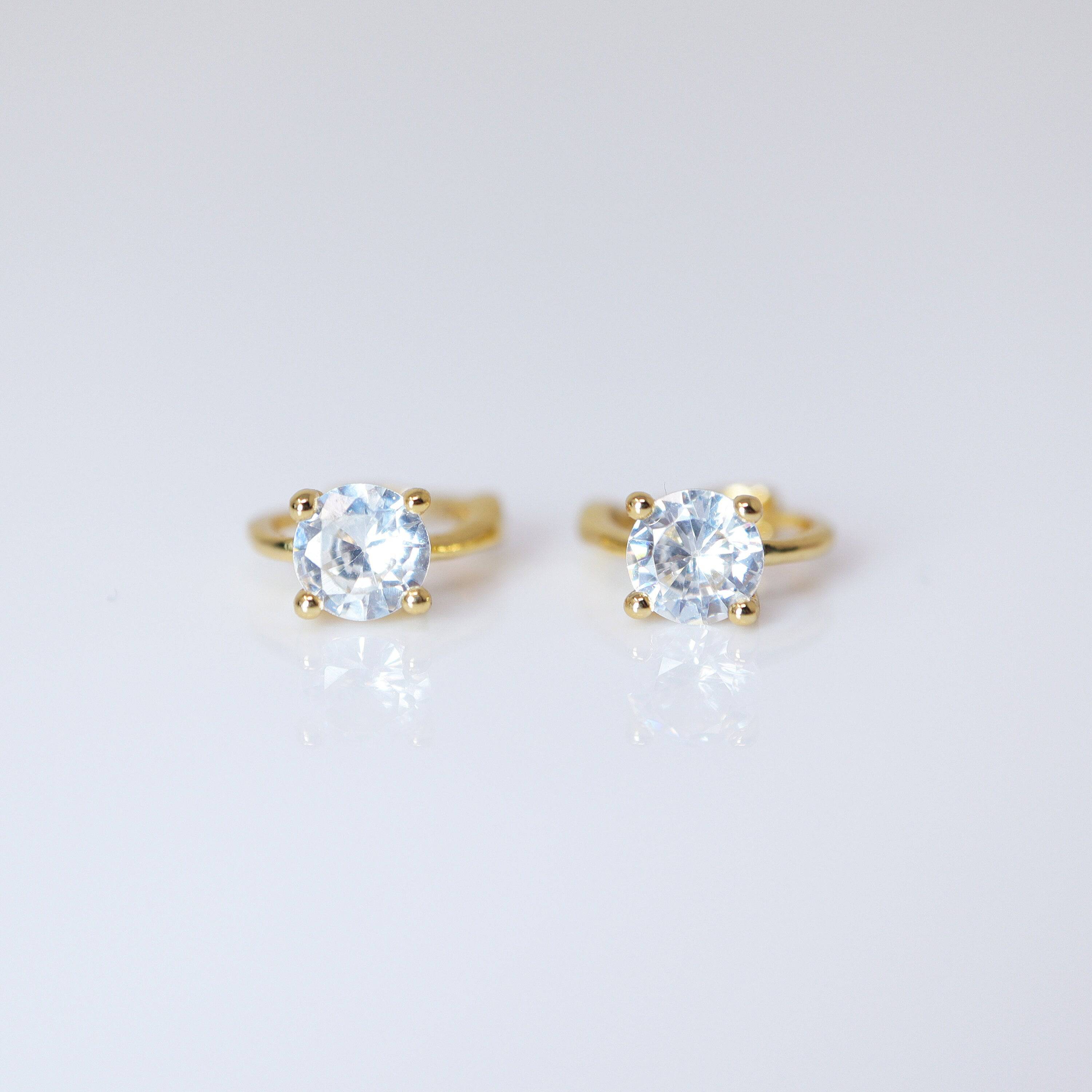 6mm Swarovski Crystal 14k Gold And Sterling Silver Cartilage Hoop Earrings, Statement Earrings, Upper Helix Hoop Earrings.