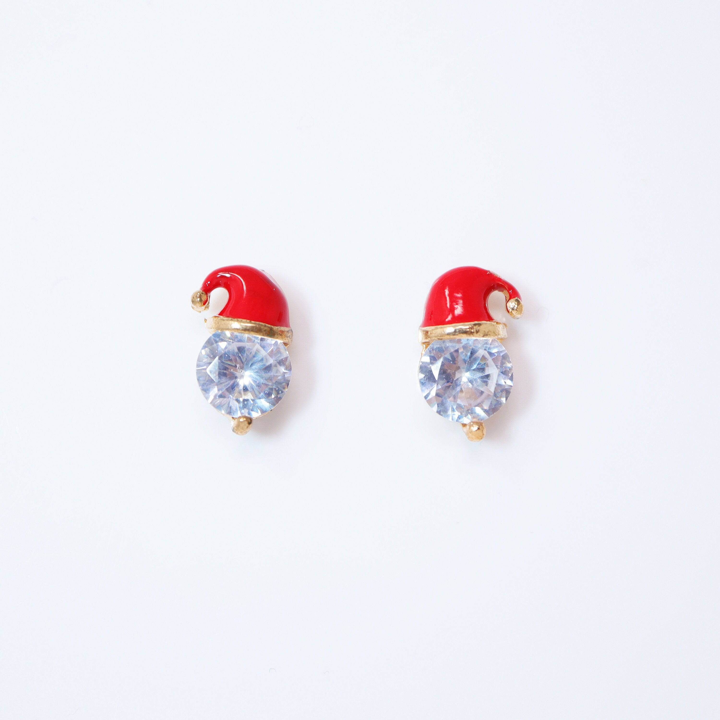 Cz Red Santa Hat Stud Earrings, Star Christmas Earrings Statement Christmas earrings.