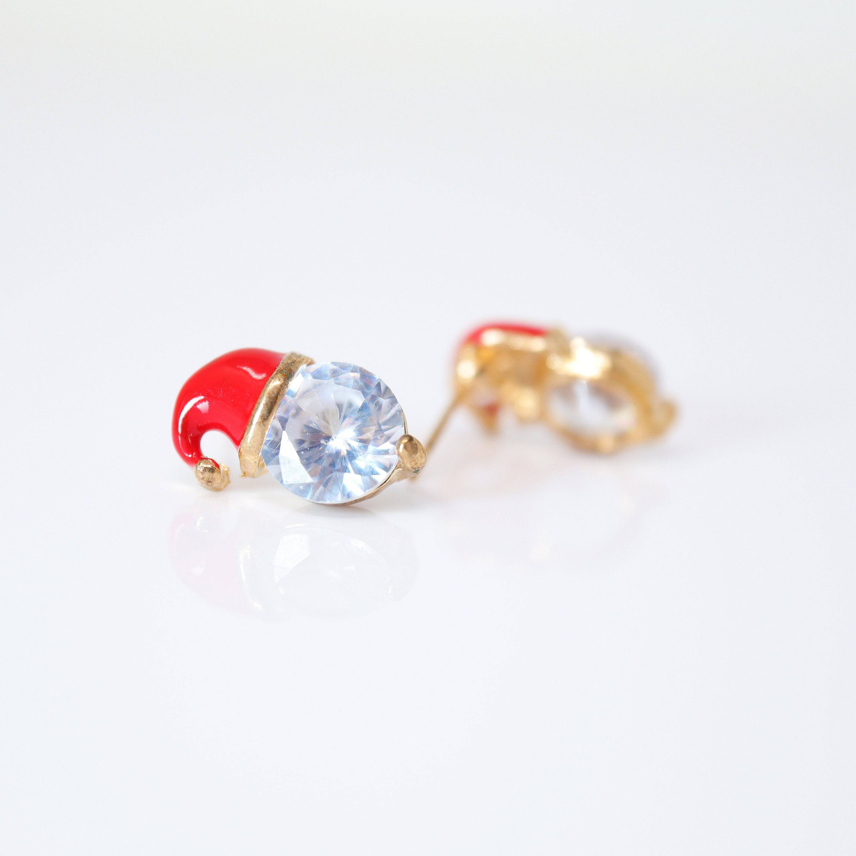 Cz Red Santa Hat Stud Earrings, Star Christmas Earrings Statement Christmas earrings.