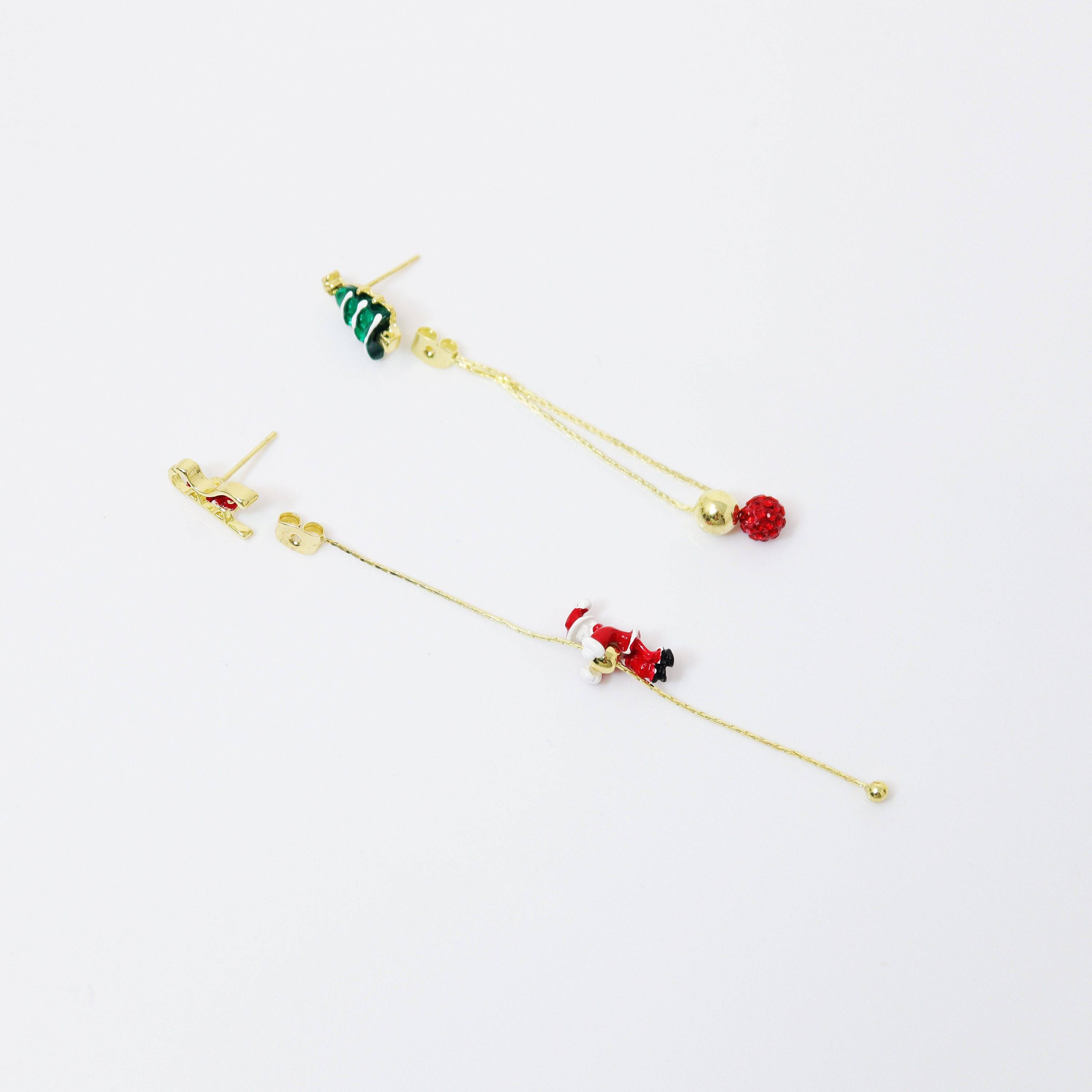 Two In One Climbing Santa tassel Christmas Tree Earrings, Long Tassel Christmas Earrings Statement Christmas earrings.