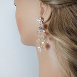 Swarovski Crystal Vine Leaves Flower Drop Earrings, Bridal Jewelry, Bridal Earrings, Crystal Bridal Earrings, Statement Earrings Cz