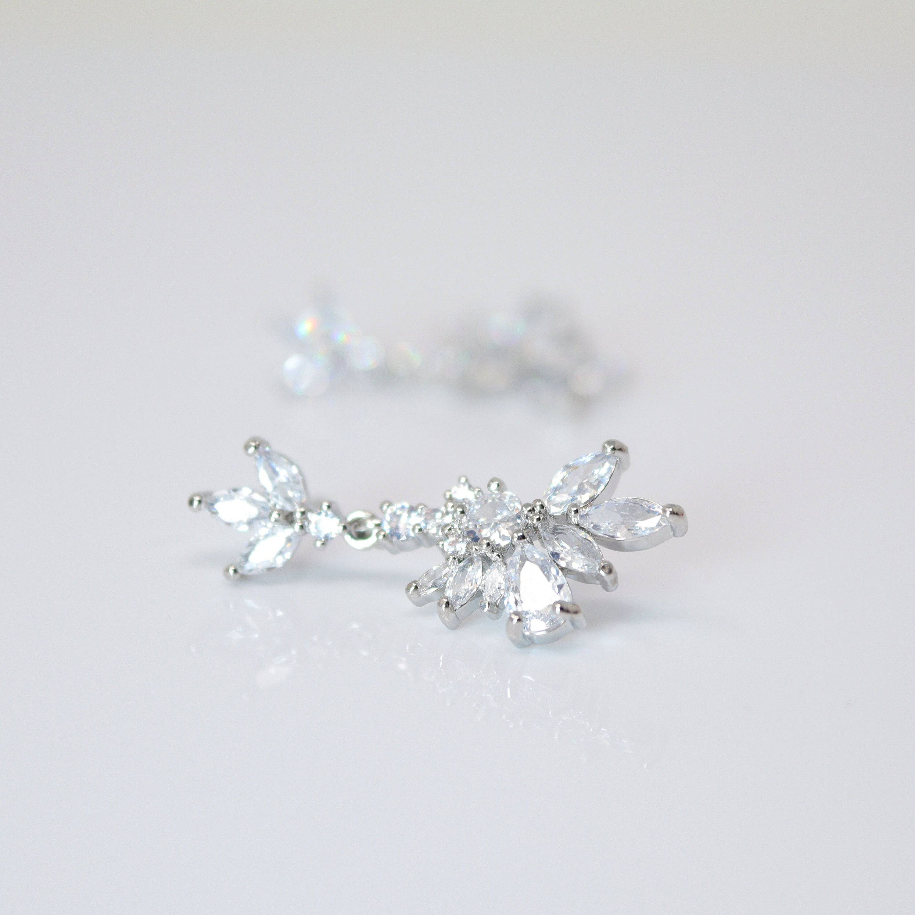 Swarovski Crystal Lotus Leaves Flower Dainty Earrings, Bridal Jewelry, Bridal Earrings, Crystal Bridal Earrings, Statement Earrings Cz