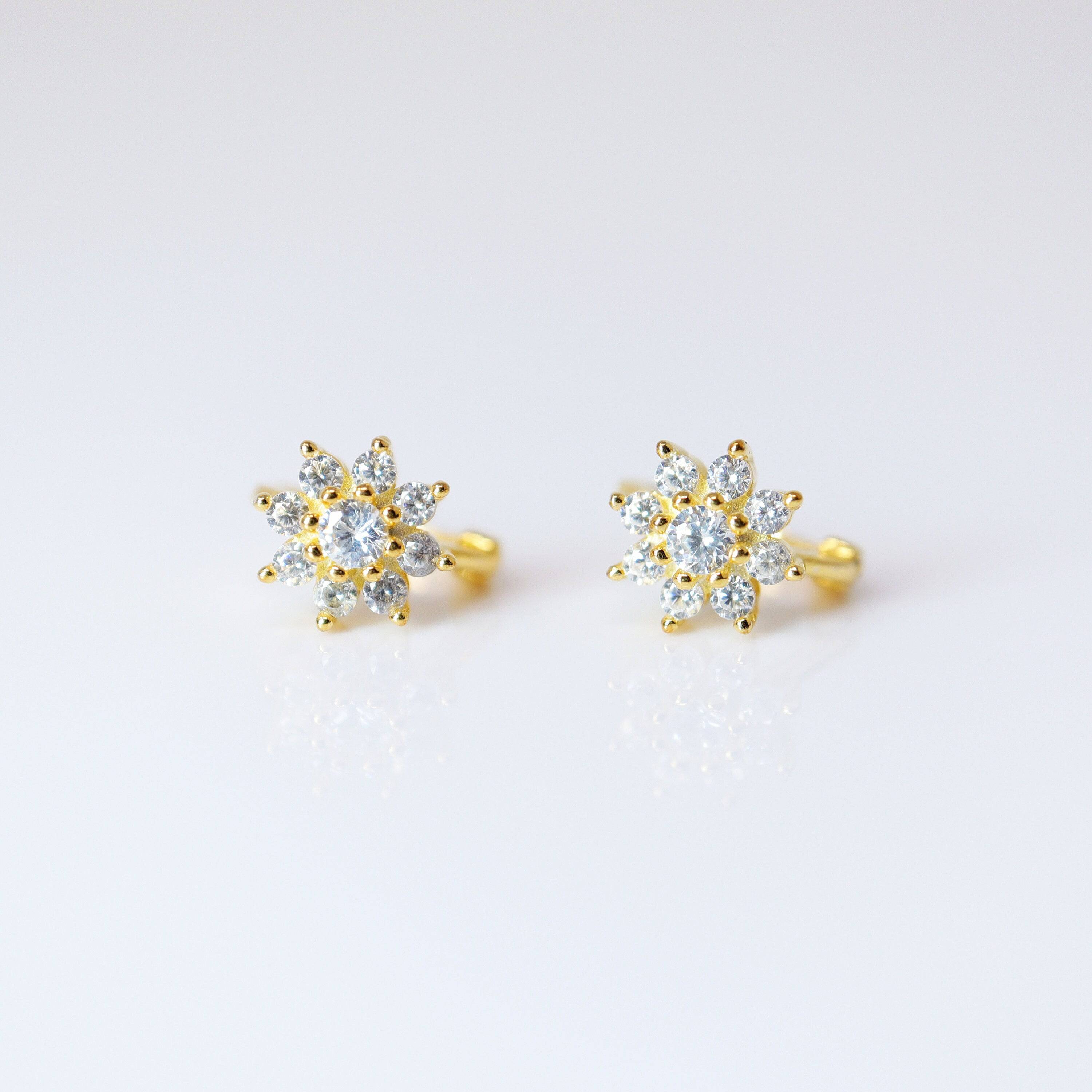 6mm Swarovski Crystal 14k Gold And Sterling Silver Flower Cartilage Hoop Earrings, Statement Earrings, Upper Helix Hoop Earrings.