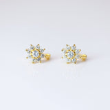 6mm Swarovski Crystal 14k Gold And Sterling Silver Flower Cartilage Hoop Earrings, Statement Earrings, Upper Helix Hoop Earrings.