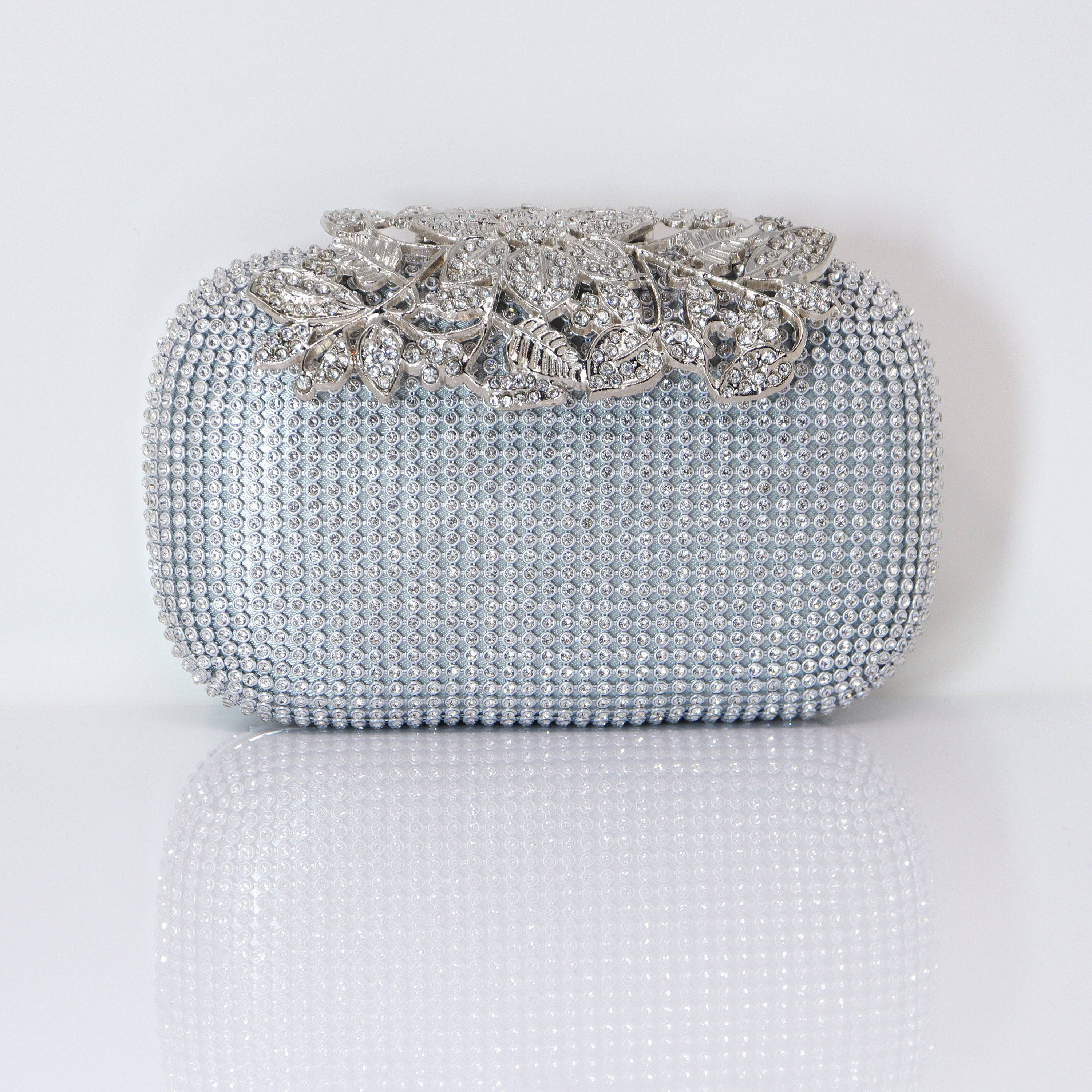 Silver & Gold Crystal Wedding Clutch, Statement Bag, Evening Clutch, Wedding Clutch, Bridal Bag, White Cross Body Bag