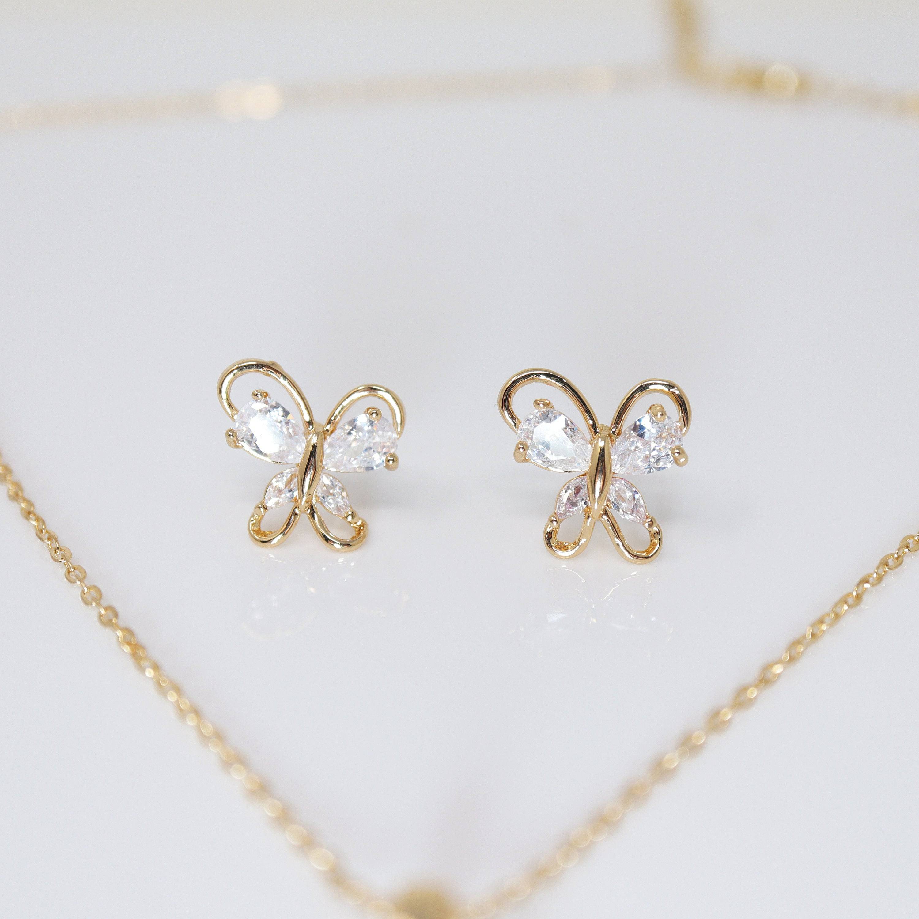 Swarovski Crystal Butterfly Bridal Jewelry, Bridesmaid Earrings And Necklace, Crystal Earrings, Maid Of Honor Gift Cz