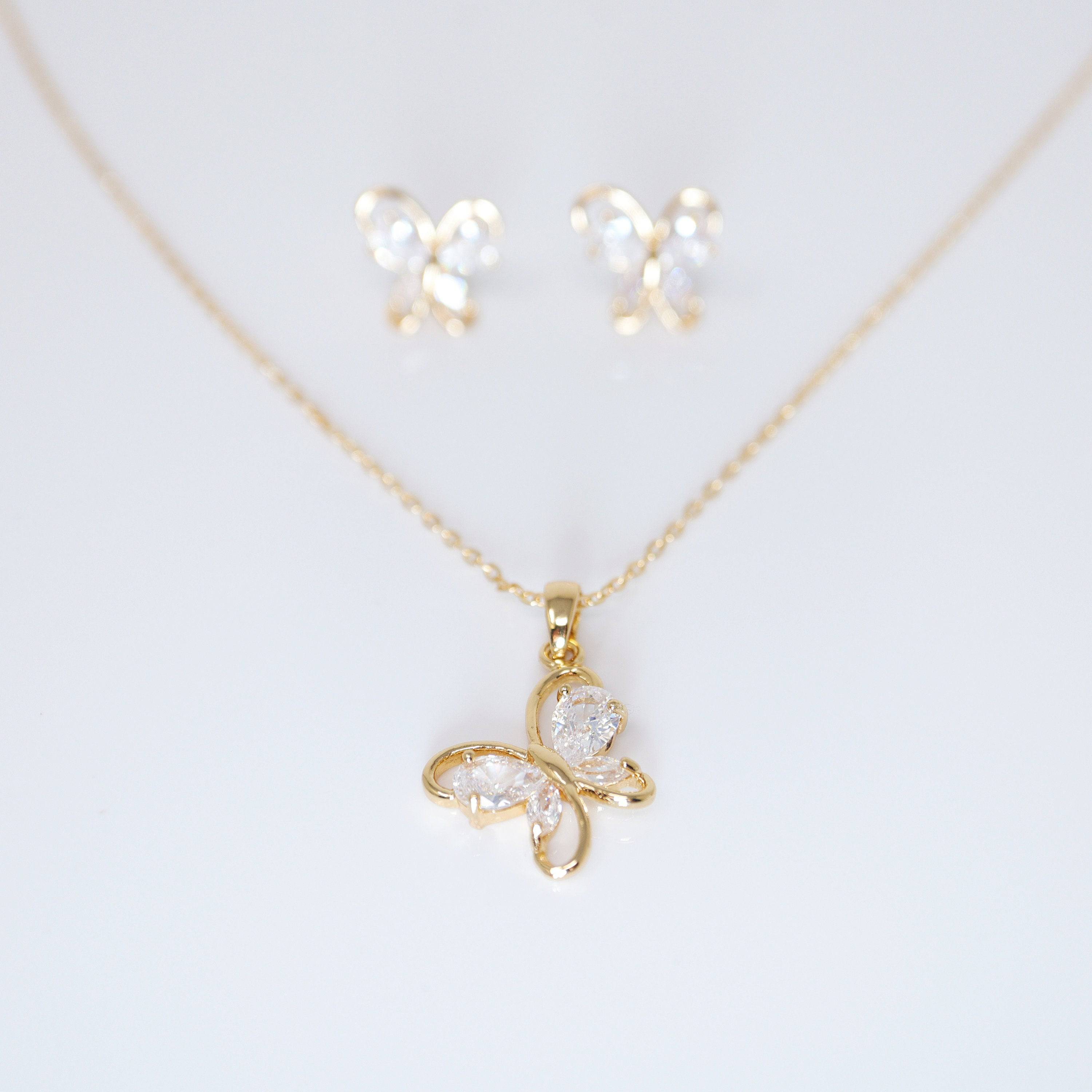 Swarovski Crystal Butterfly Bridal Jewelry, Bridesmaid Earrings And Necklace, Crystal Earrings, Maid Of Honor Gift Cz