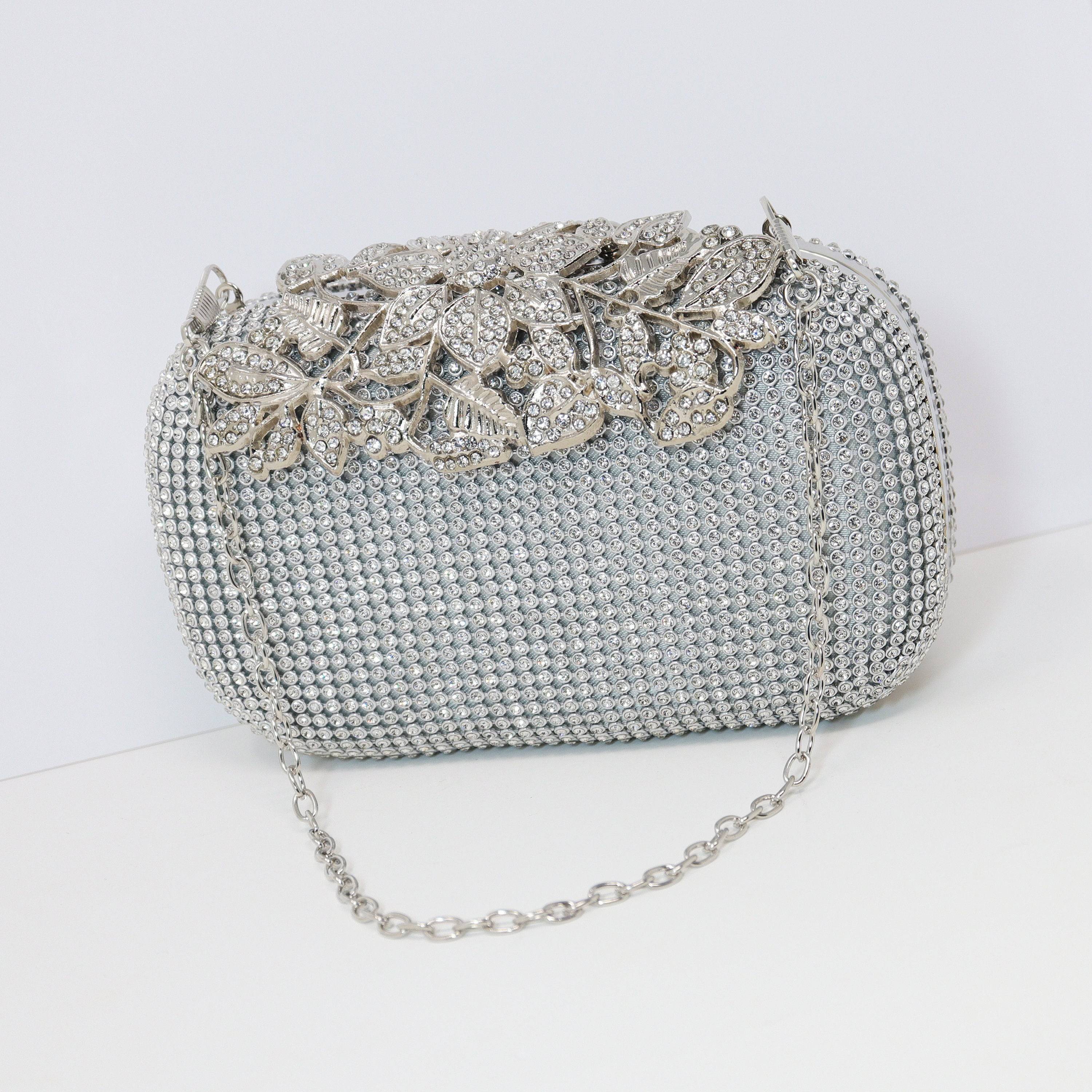 Silver & Gold Crystal Wedding Clutch, Statement Bag, Evening Clutch, Wedding Clutch, Bridal Bag, White Cross Body Bag