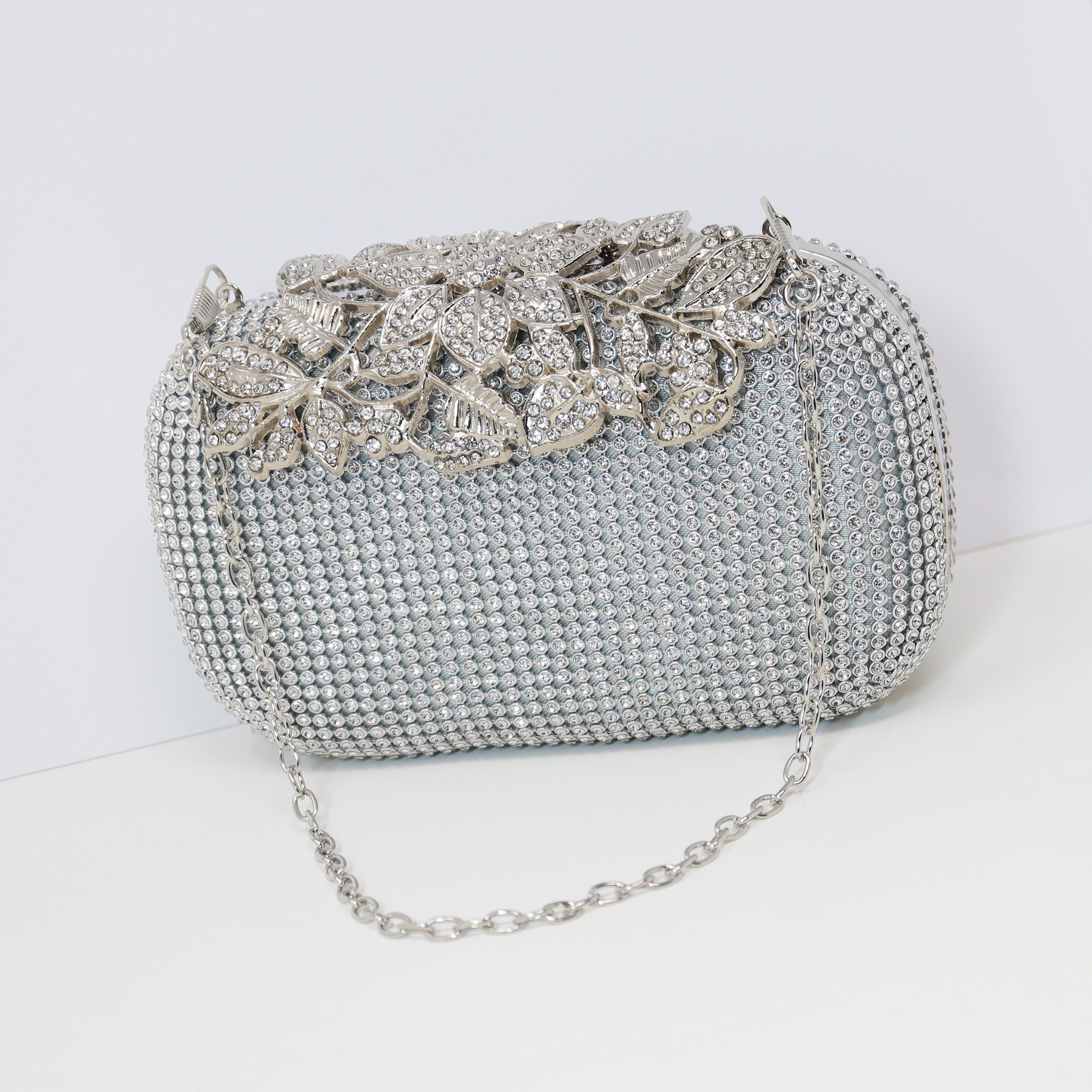 Silver Crystal Wedding Clutch, Statement Bag, Evening Clutch, Wedding Clutch, Bridal Bag, White Cross Body Bag