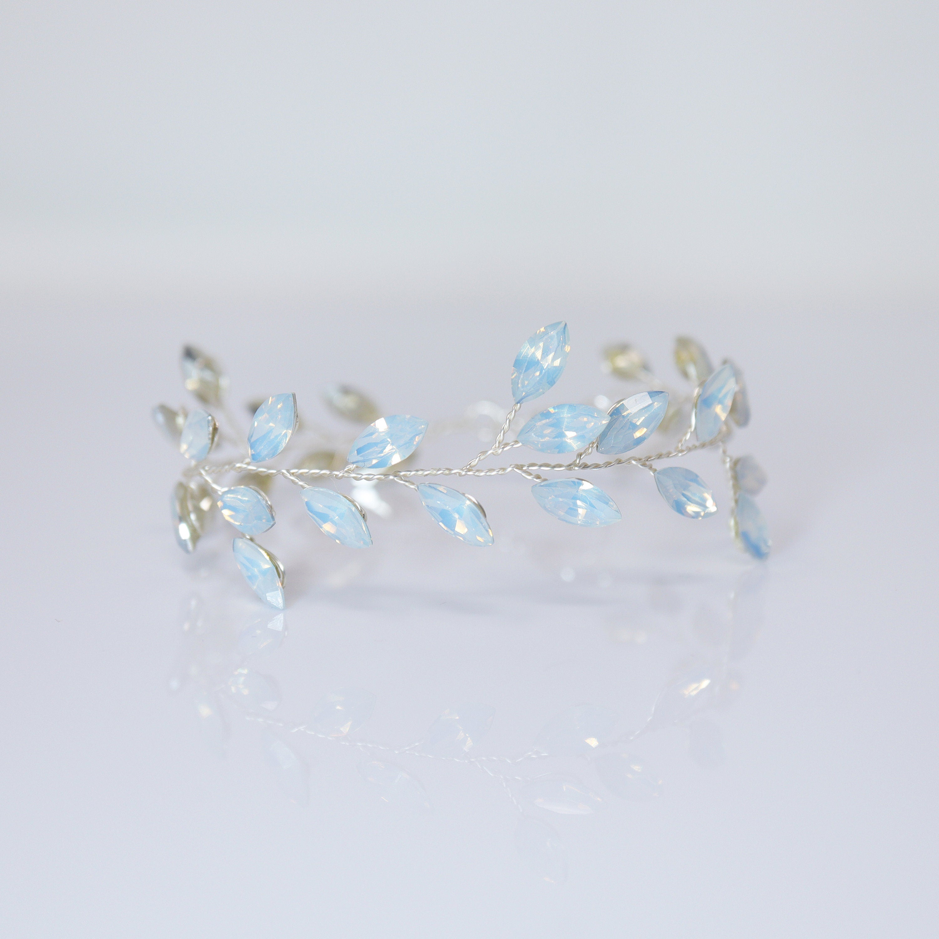 Clear Stone Rhinestone Bracelet, Vine Leaves Bracelet, Statement Bracelet, Opal Bracelet, Gift for her, Custom Gift.
