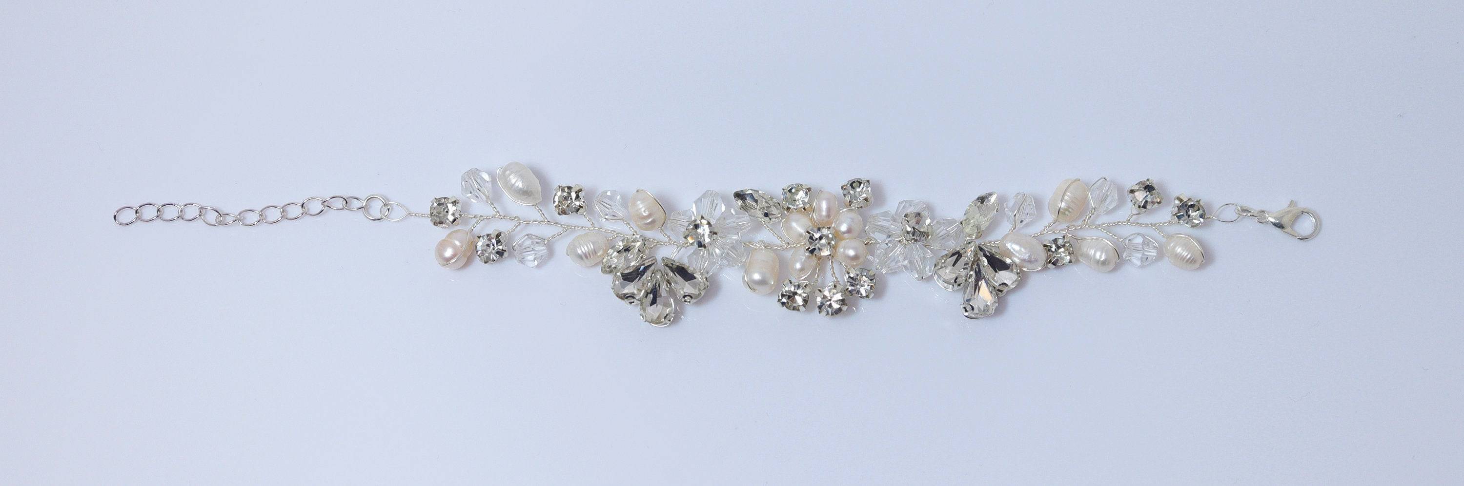 Swarovski Freshwater Pearl Floral Vine Leaves Bracelet, Statement Bracelet, Real Pearl Bracelet,Gift for her, Custom Gift.