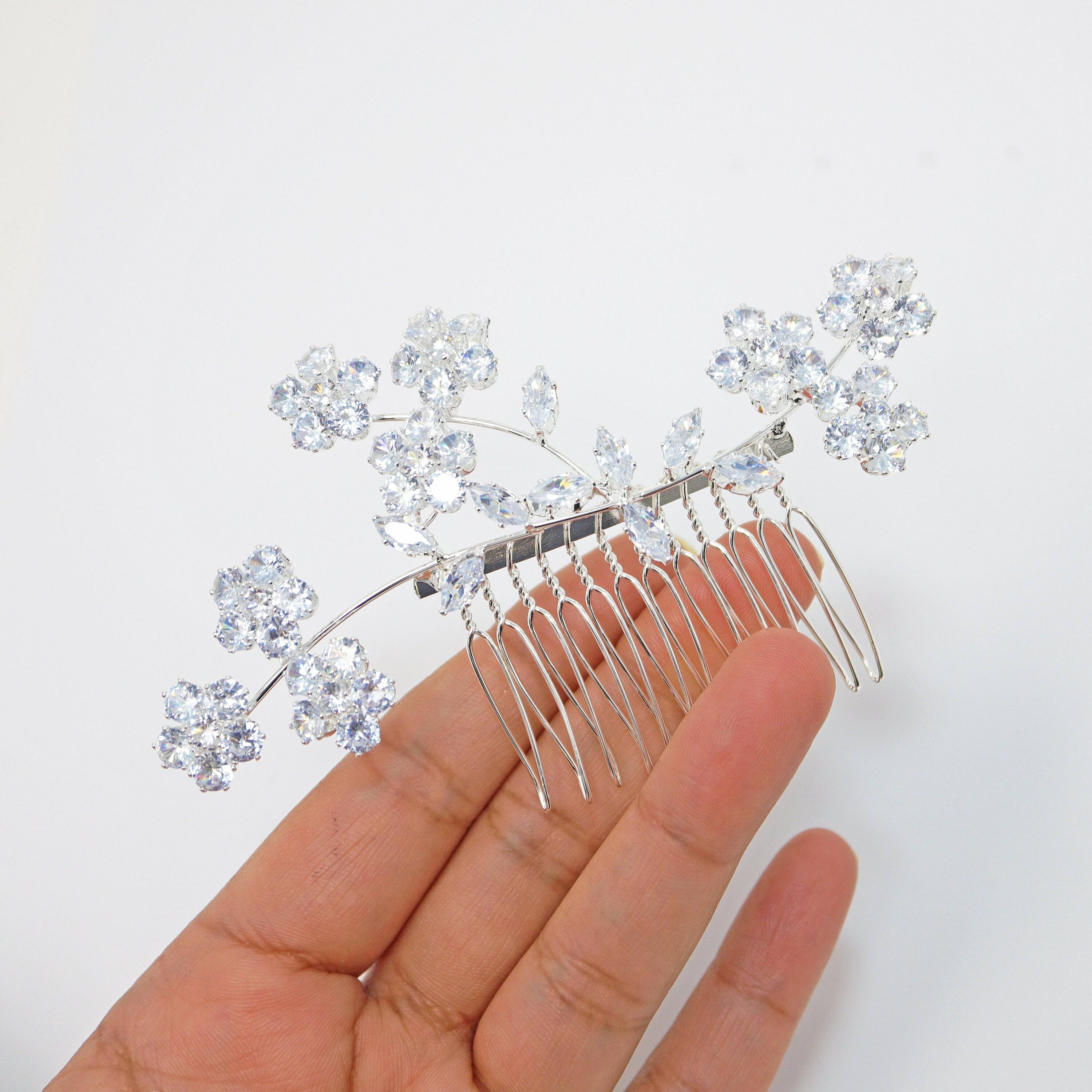 Cubic Zirconia, Diamond Vine Leaves Floral Bridal Hair Comb, Bridal Hair Piece, Bridal Hair Accessories, Wedding Hair Accessory.