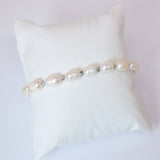 925 Sterling Silver Freshwater Pearl Bracelet (Adjustable Length) Bridal Jewelry, Statement Bracelet, Wedding Gift, Birthday Gift.