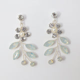 Swarovski Crystal Blue Floral Opal Leaves Earrings, Opal Hair comb Statement Earrings Cz