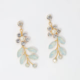 Swarovski Crystal Blue Floral Opal Leaves Earrings, Opal Hair comb Statement Earrings Cz
