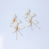 Swarovski Crystal Two White Flower Long Earrings, Long Bridal Jewelry, 925 Sterling Silver, Statement Earrings Cz