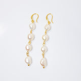 4 Freshwater Cultured pearl Bezel Hook Earrings, Long Bridal Jewelry, Gold Pearl Bridal Earrings, Statement Earrings.