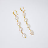 4 Freshwater Cultured pearl Bezel Hook Earrings, Long Bridal Jewelry, Gold Pearl Bridal Earrings, Statement Earrings.