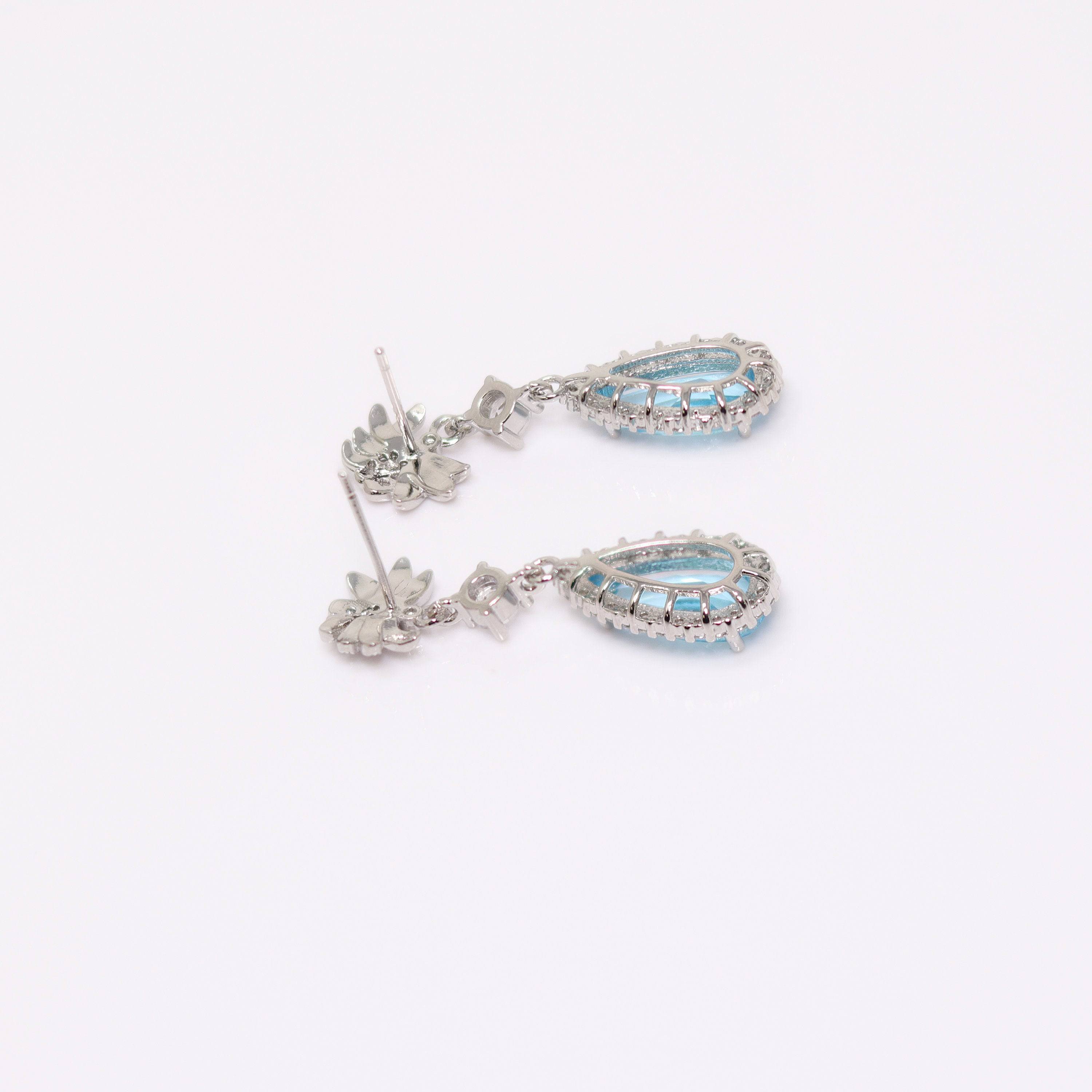 Cubic Zirconia Diamond Lotus Drop Earrings, Bridal Jewelry, Bridal Earrings, Crystal Bridal Earrings, Statement Earrings Cz