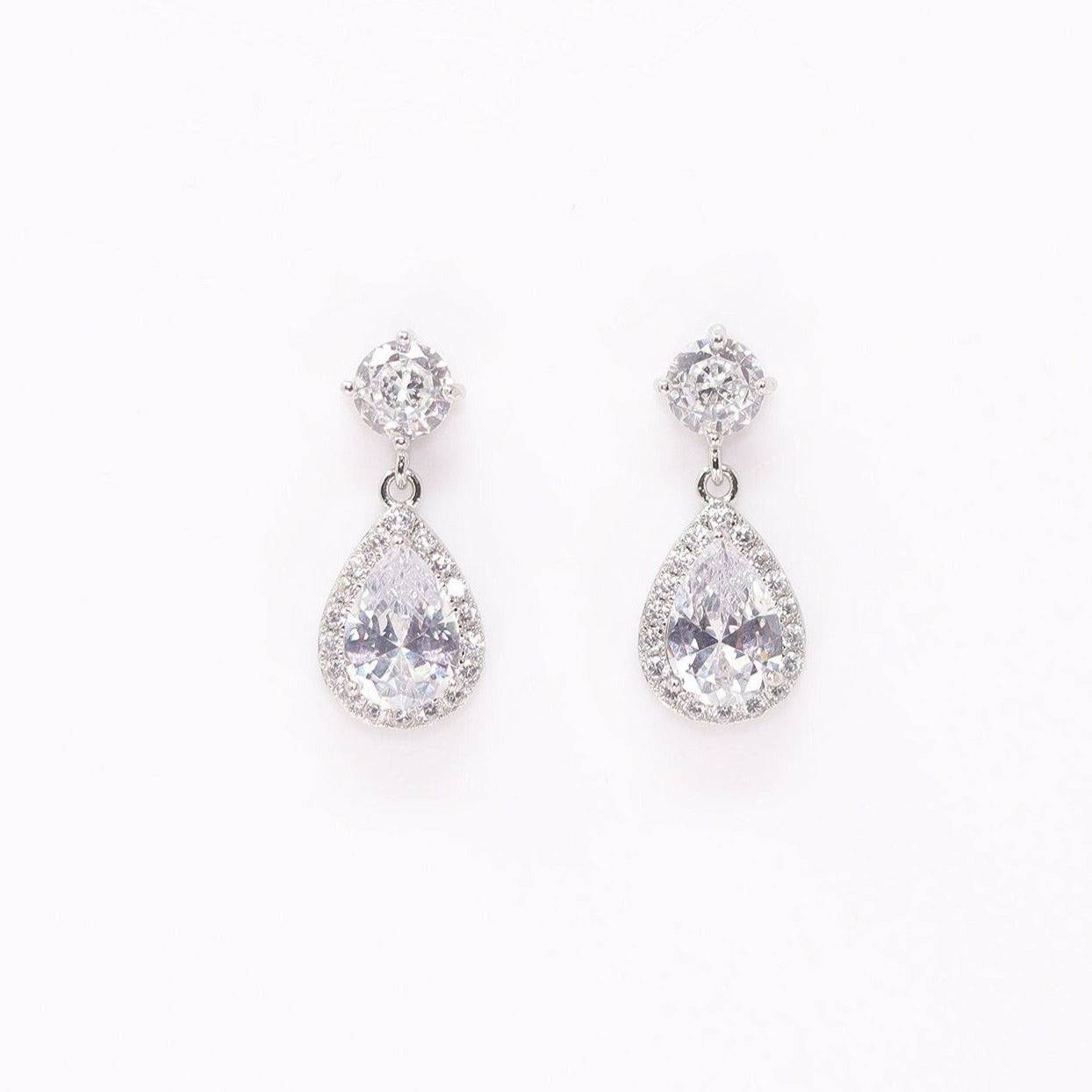 Elegant Handmade Crystal Statement Bridal Earrings Flower CZ Dangle Drop Wedding Earrings, Stunning Bridal Jewelry