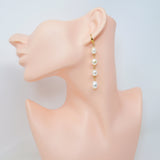 4 Freshwater Cultured pearl Bezel Hook Earrings, Long Bridal Jewelry, Gold Pearl Bridal Earrings, Statement Earrings.