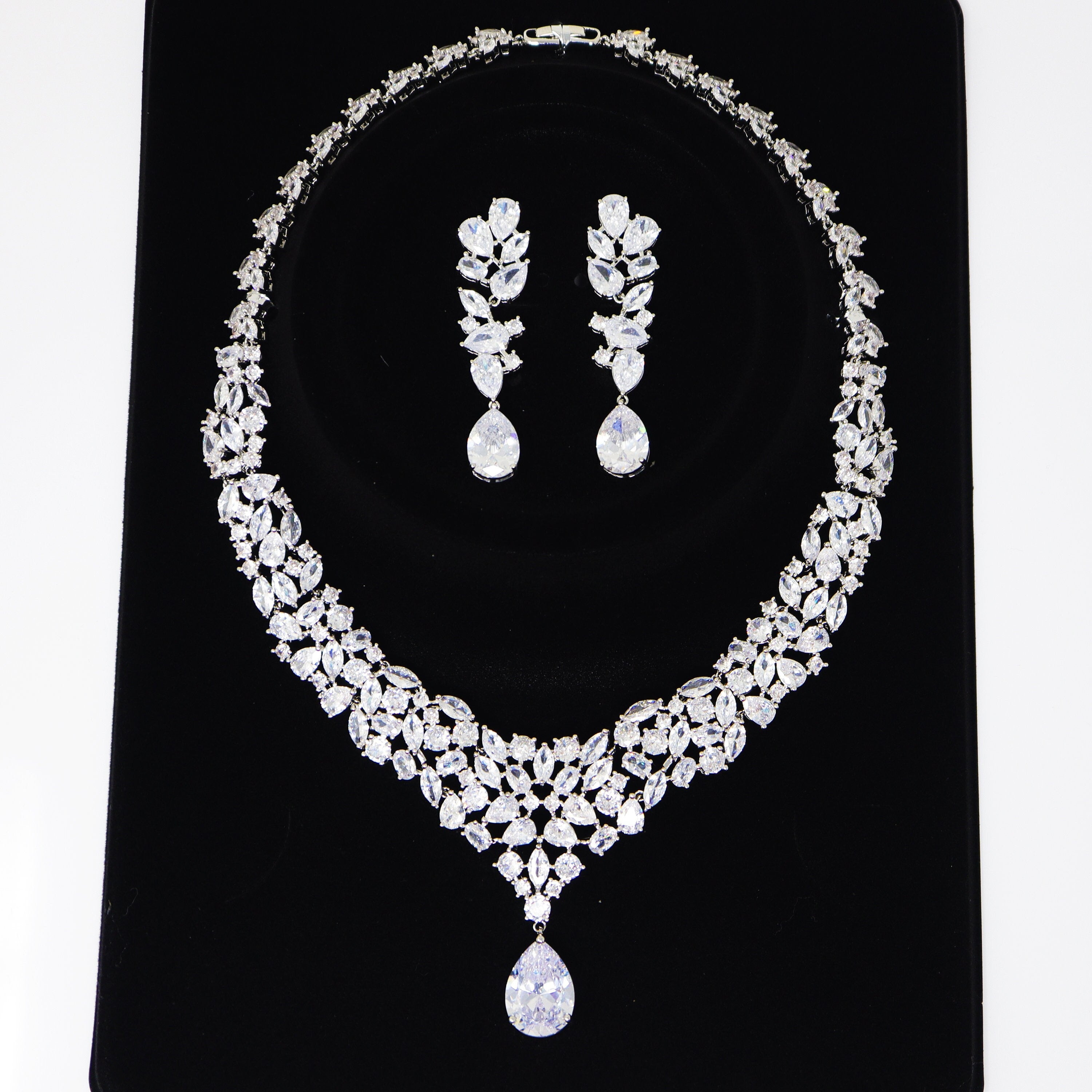 Royal CZ Bridal Necklace and Earrings Set , Bridal Jewelry Set, Bridal Earrings And Necklace, Statement Earrings Cz, Necklace Set